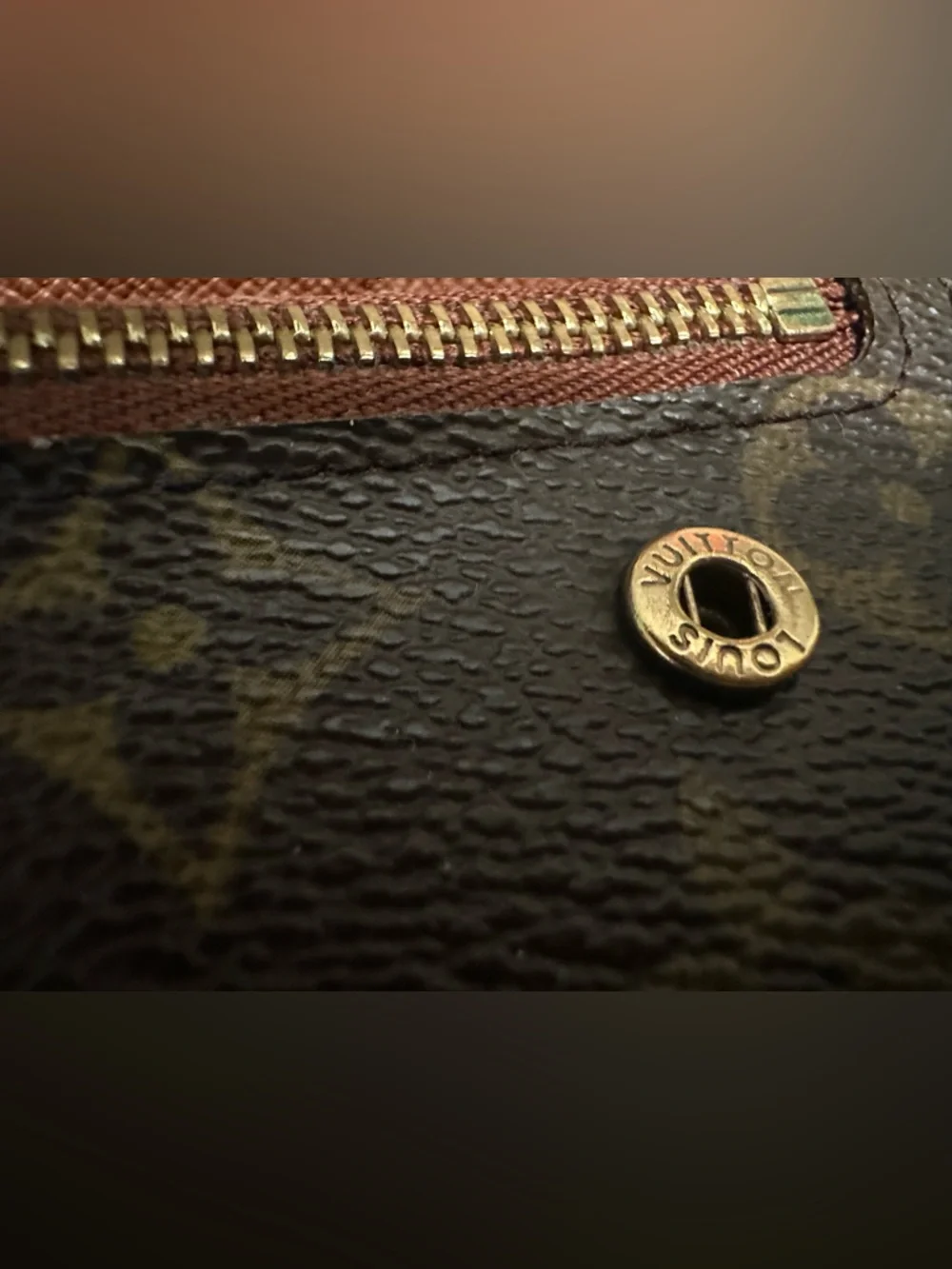 Louis Vuitton Monogram Canvas Chain Wallet in Brown with Gold Hardware